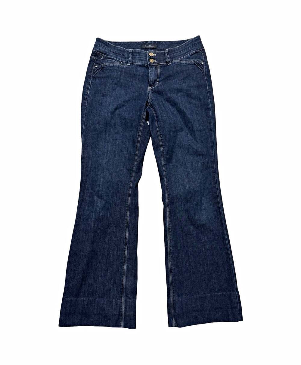 White House Black Market Dark Wash Trouser Leg Jeans Womens Blue Denim
